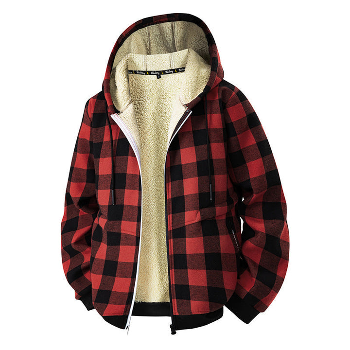 Veste Doublée à Carreaux et Capuche – Noir-Rouge