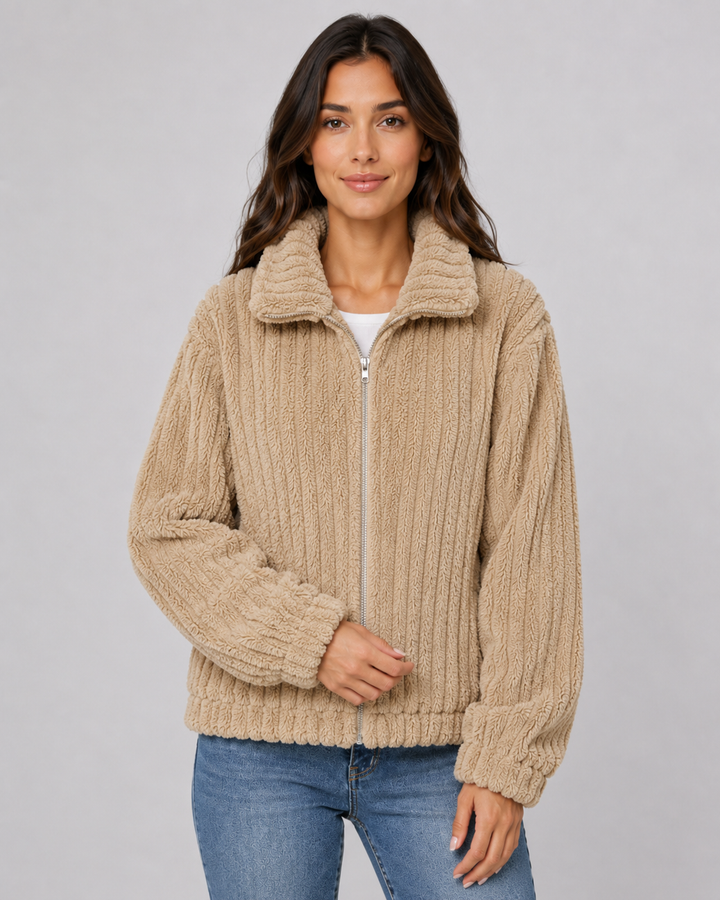 Veste Douce Texturée à Col Droit