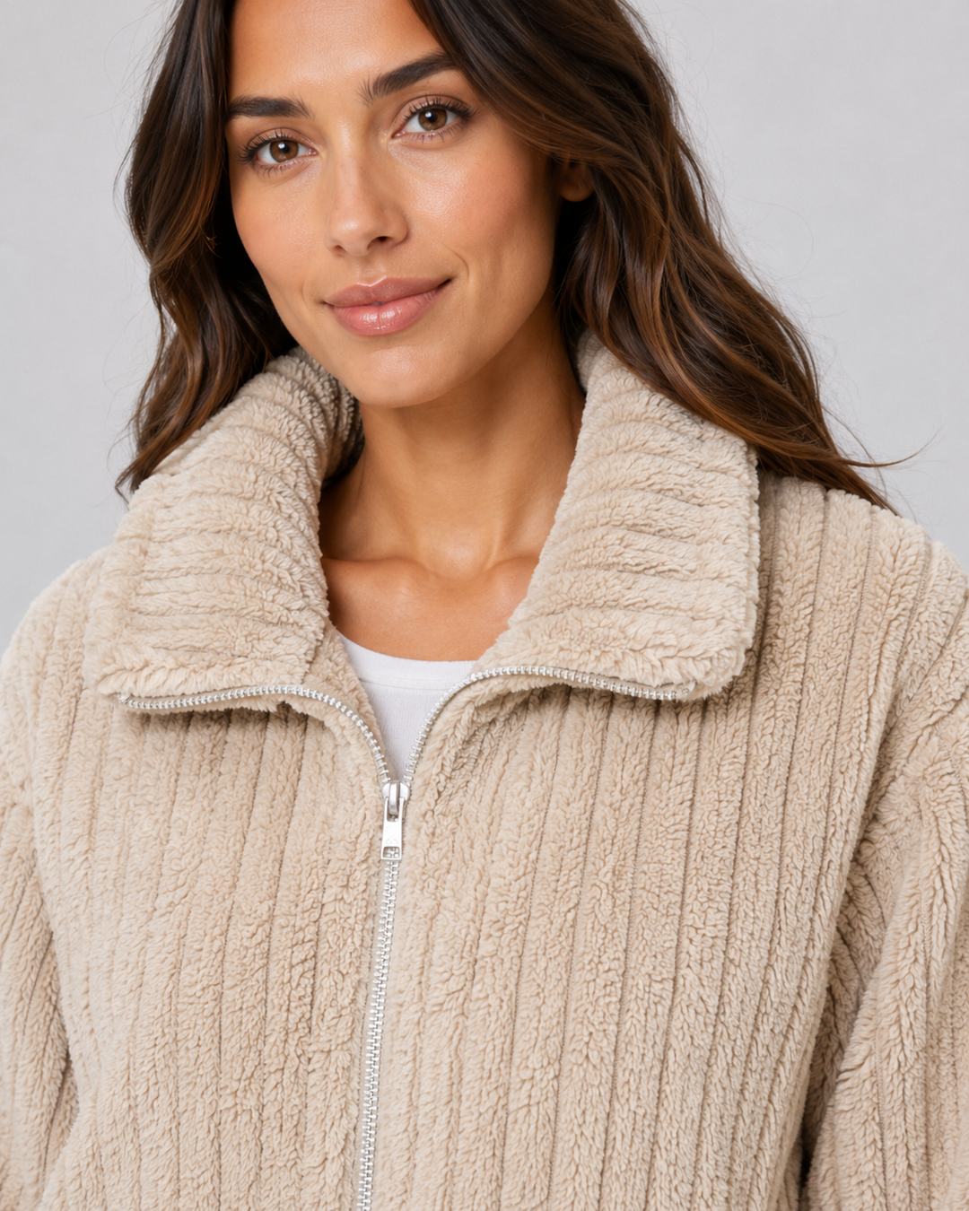 Veste Douce Texturée à Col Droit