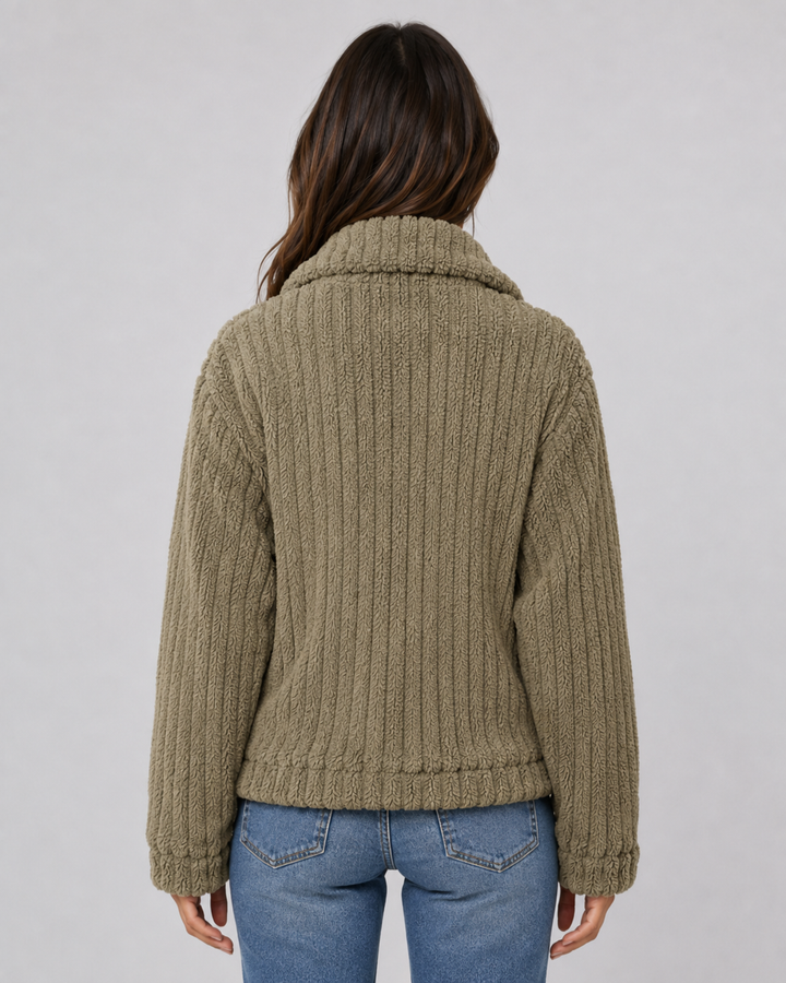 Veste Douce Texturée à Col Droit