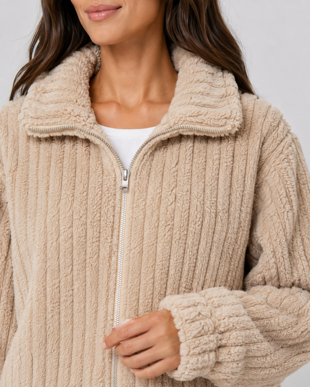 Veste Douce Texturée à Col Droit