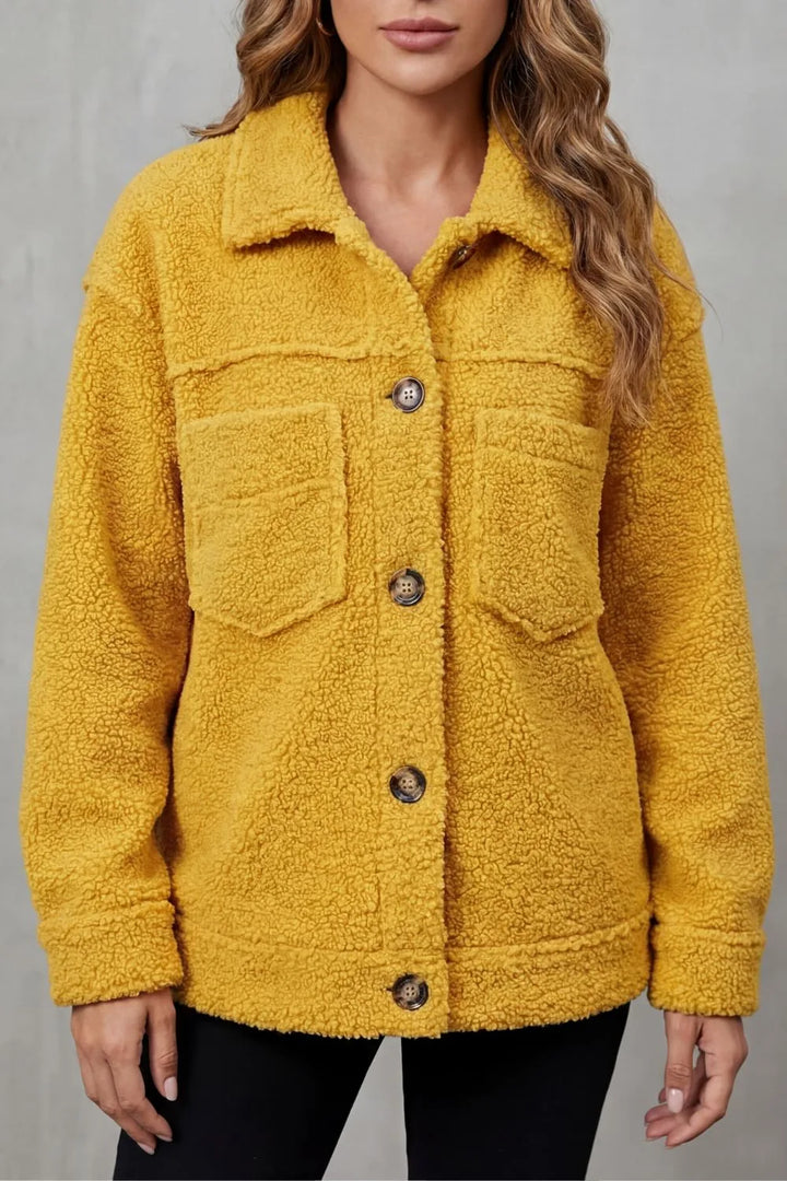 Veste Douillette à Col Classique – Jaune