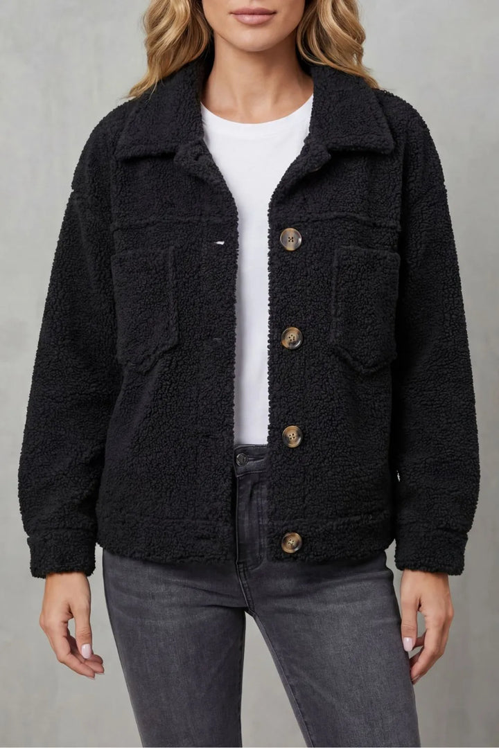 Veste Douillette à Col Classique – Noir