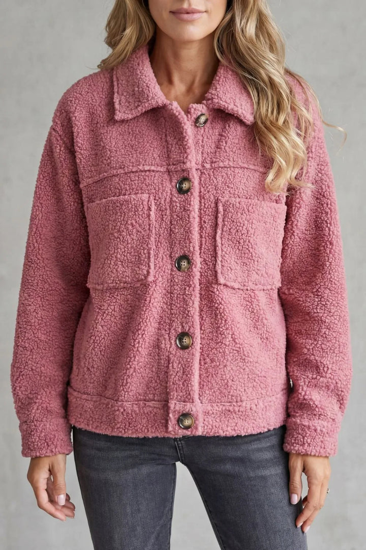 Veste Douillette à Col Classique – Rose