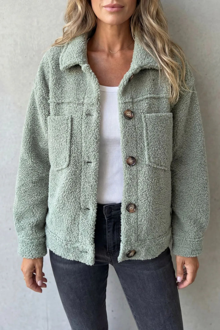 Veste Douillette à Col Classique – Sauge