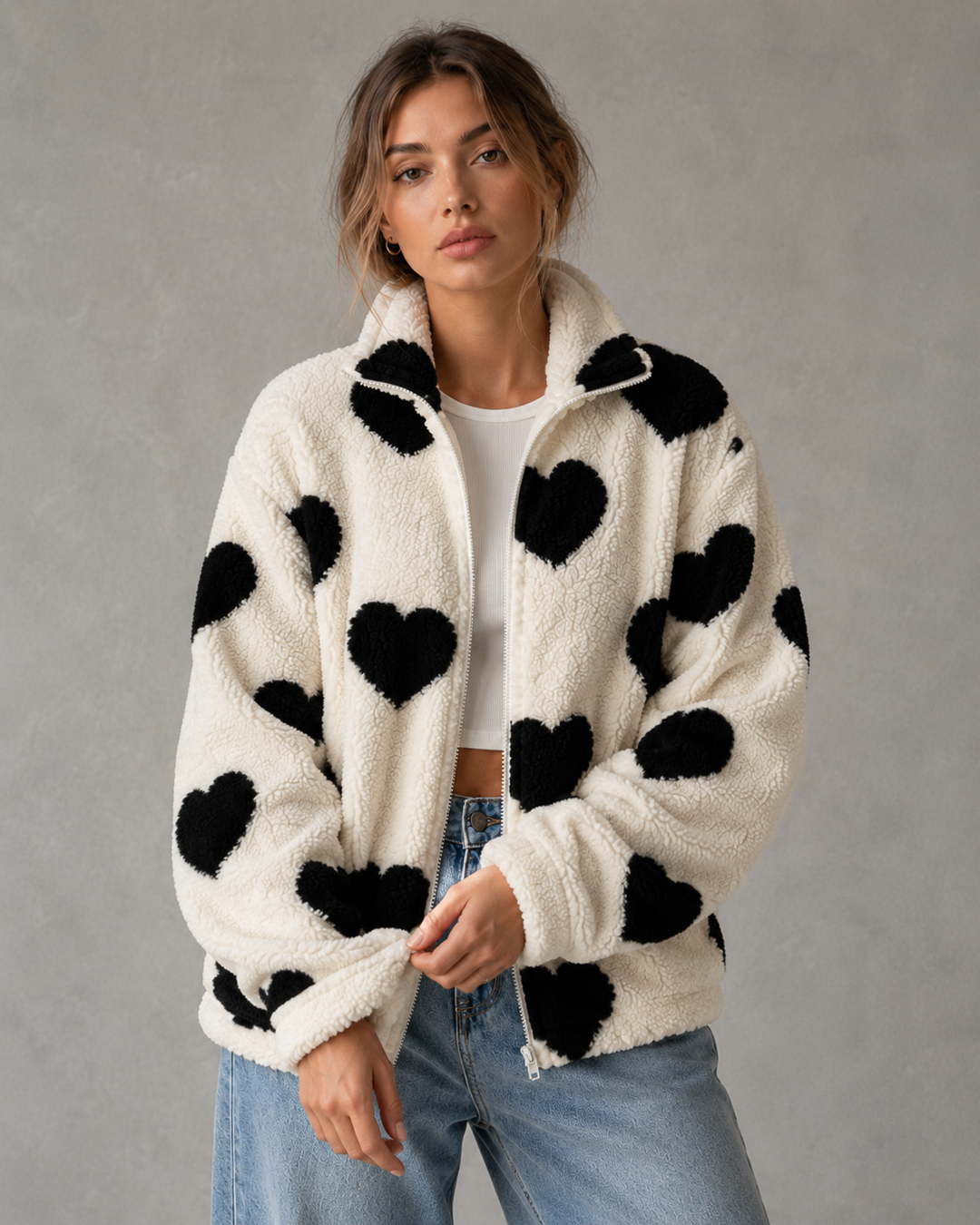 Veste Douillette à Motif Ludique – Noir