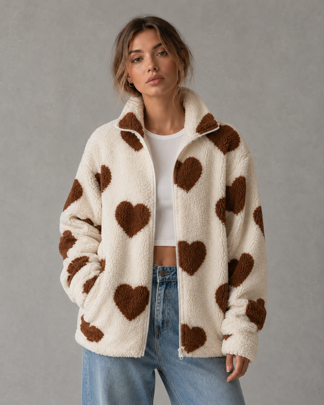Veste Douillette à Motif Ludique – Marron