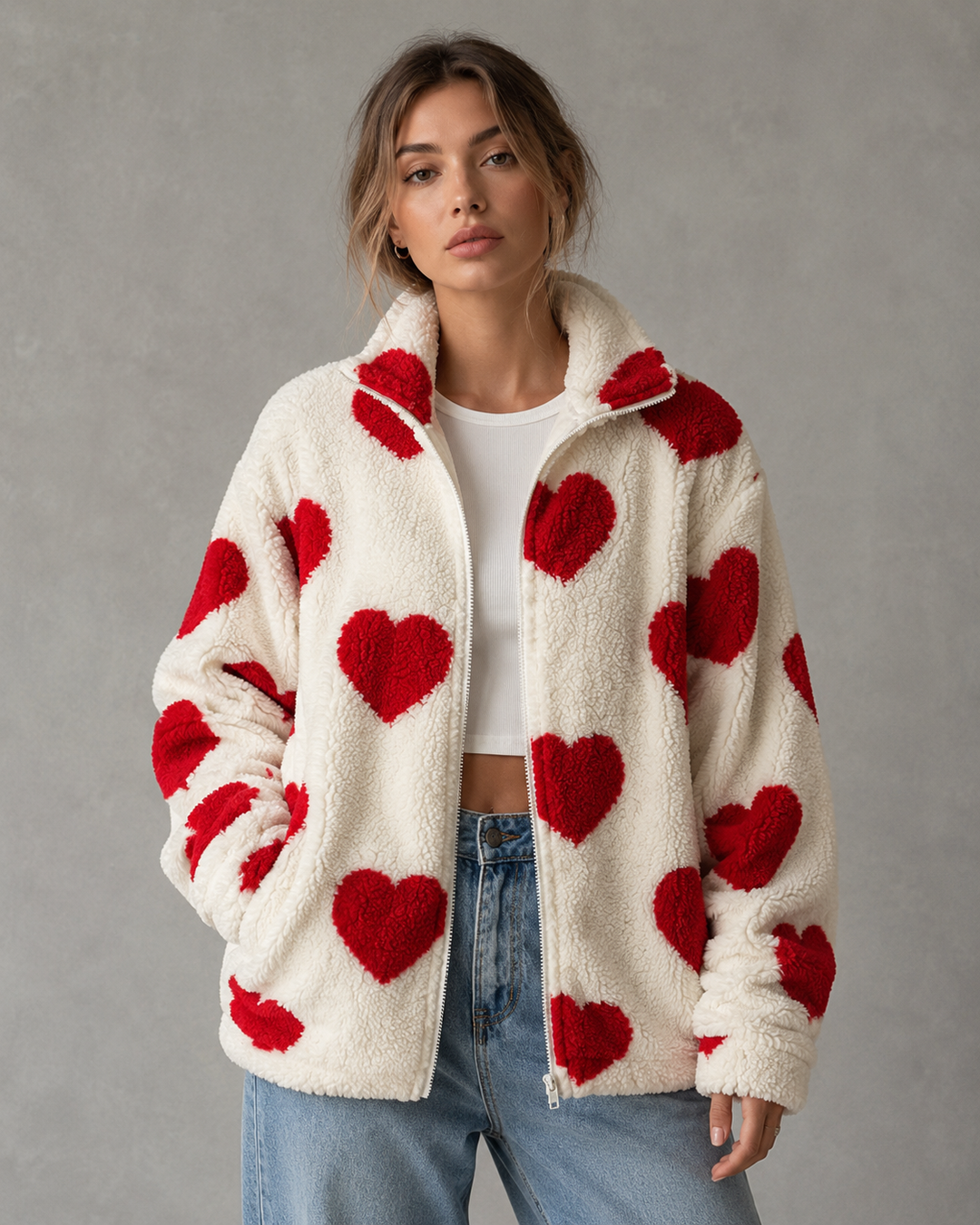 Veste Douillette à Motif Ludique – Rouge