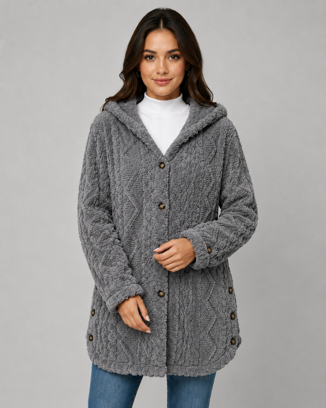 Veste Douillette à Motif Torsadé – Gris