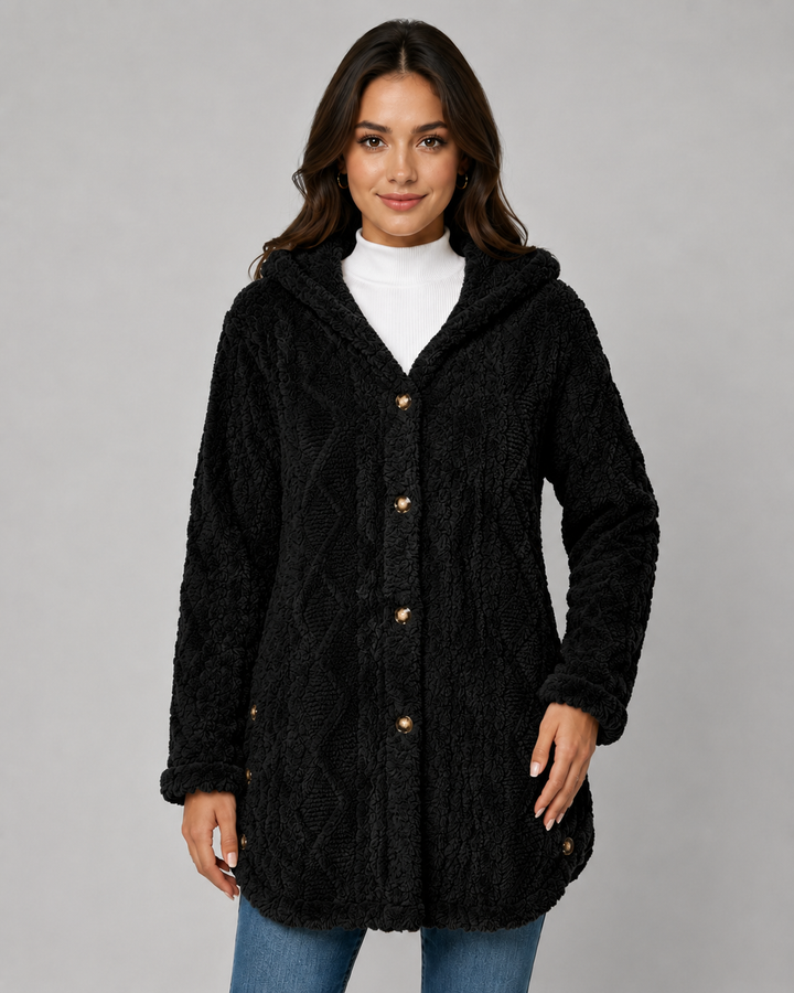 Veste Douillette à Motif Torsadé – Noir