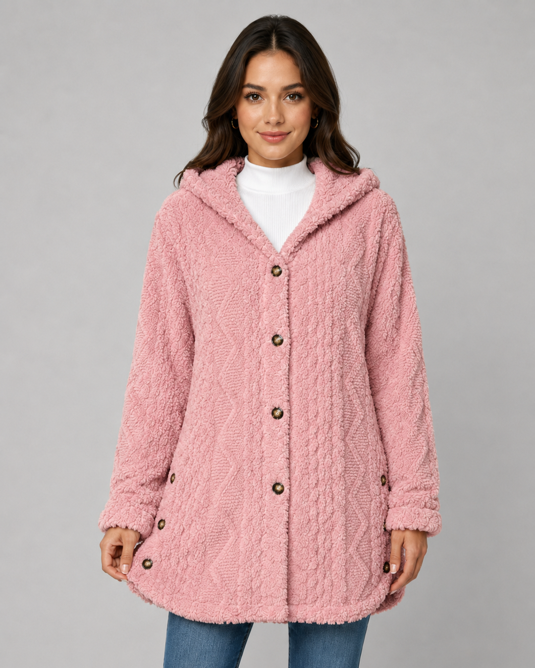 Veste Douillette à Motif Torsadé – Rose