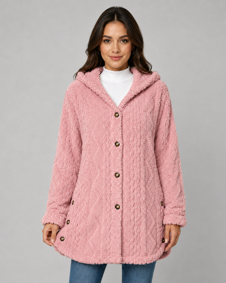 Veste Douillette à Motif Torsadé – Rose