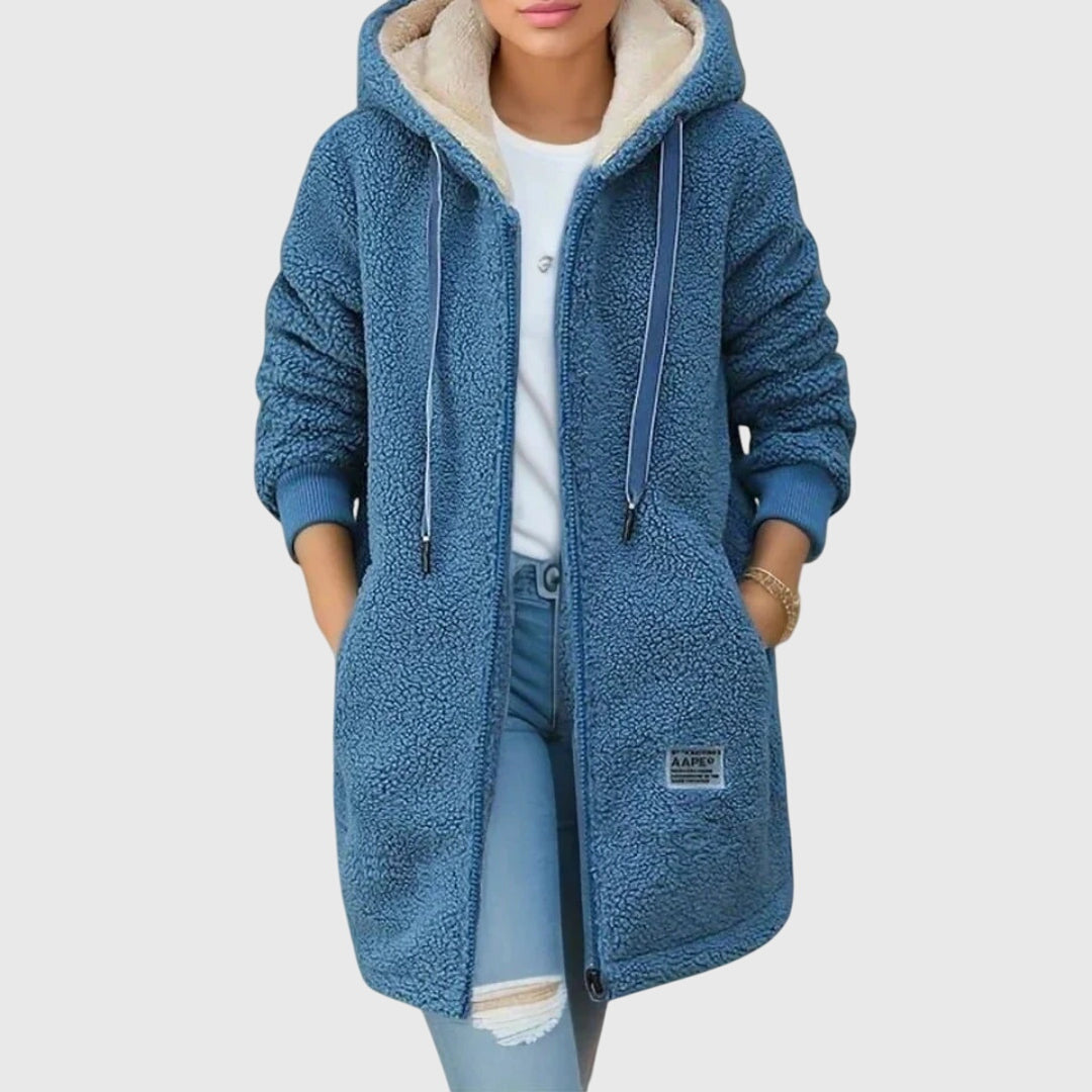 Veste Douillette Zippée Mi-longue – Bleu