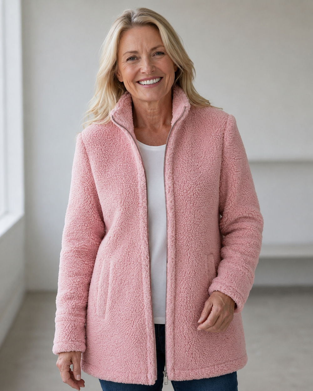 Veste Douillette Zippée Rose – Rose