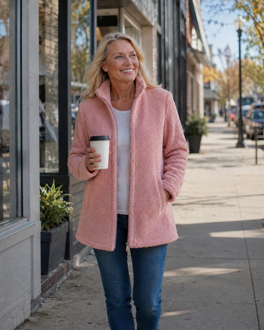 Veste Douillette Zippée Rose