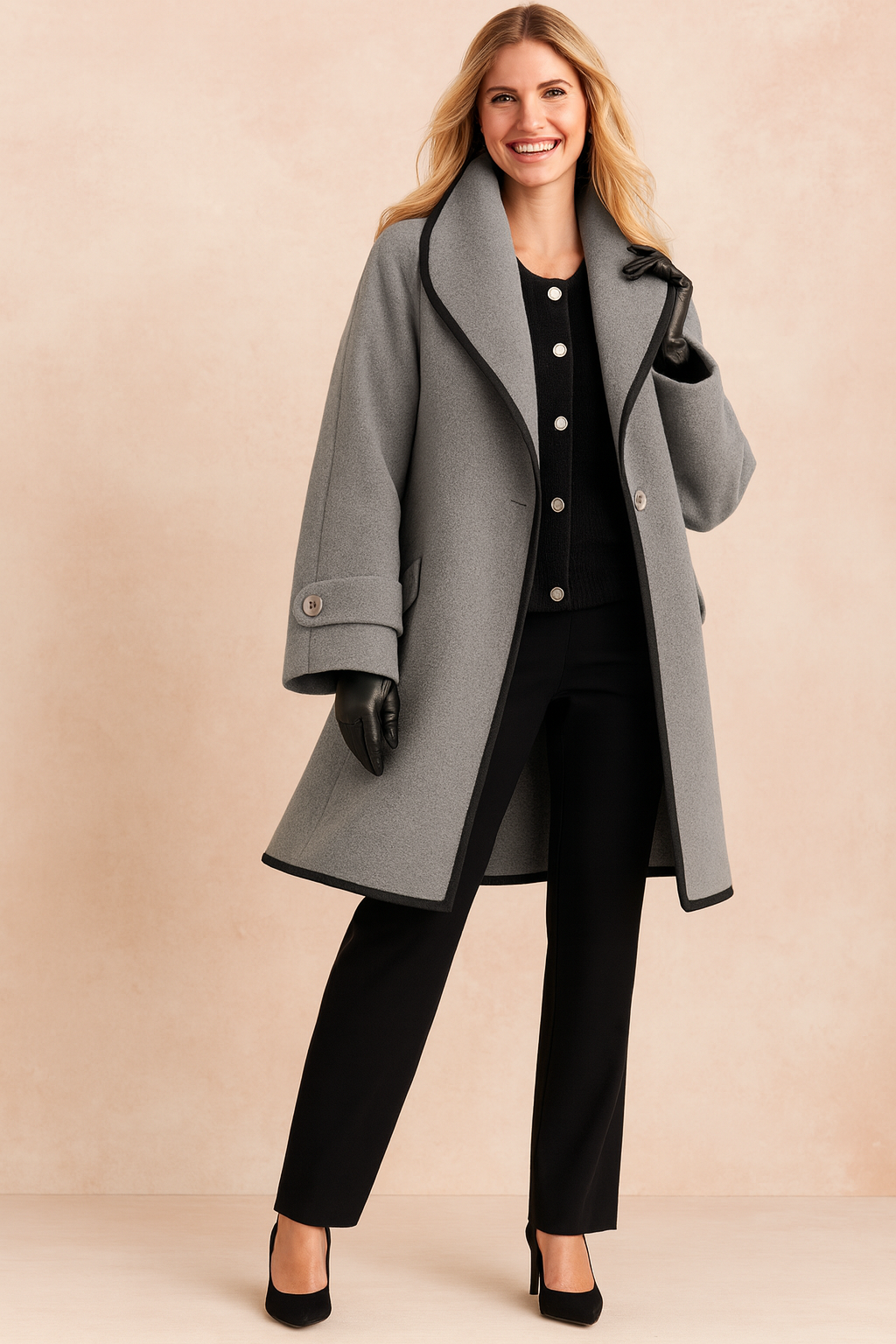Veste Élégante à Bordures Contrastées – Gris