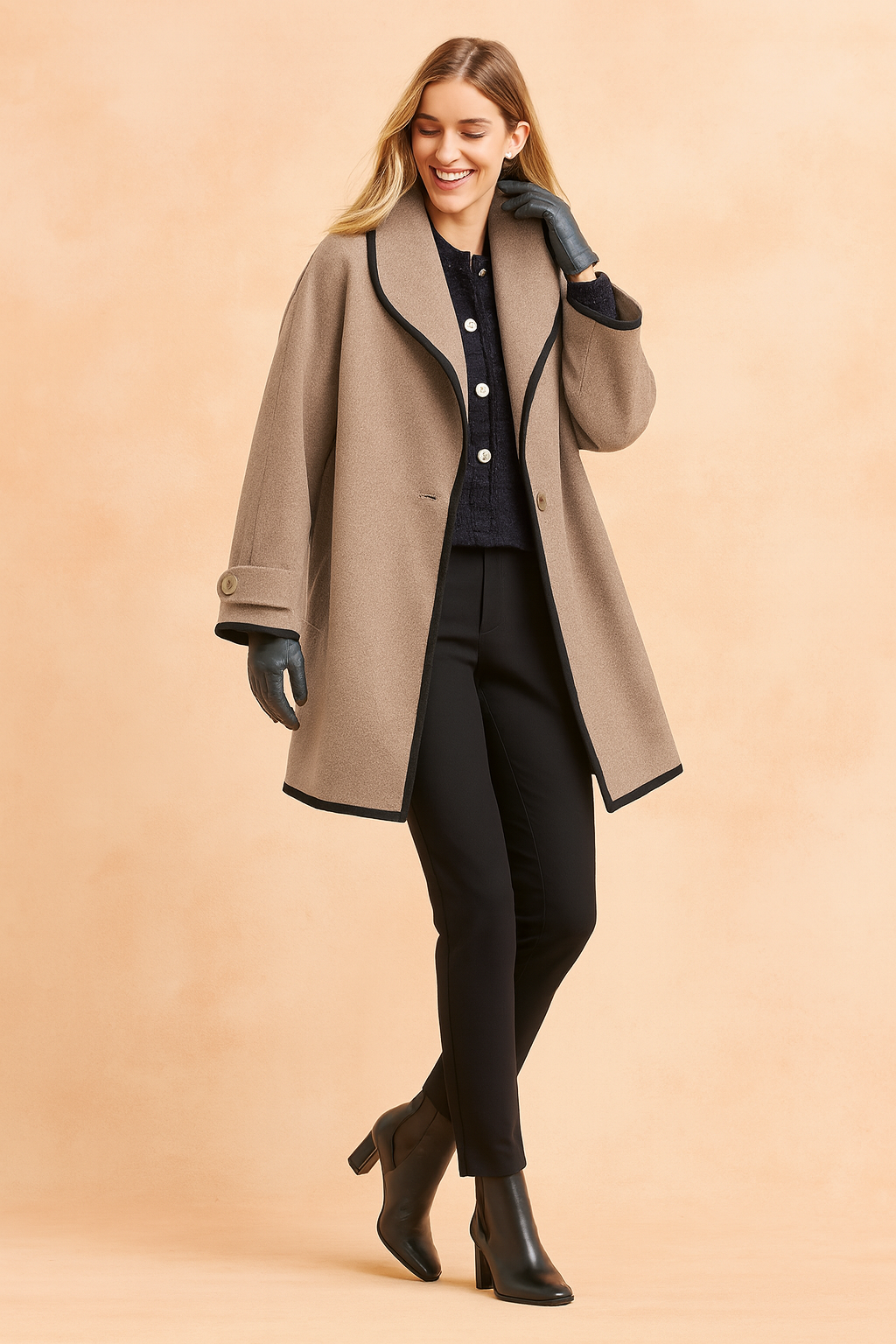 Veste Élégante à Bordures Contrastées – Kaki