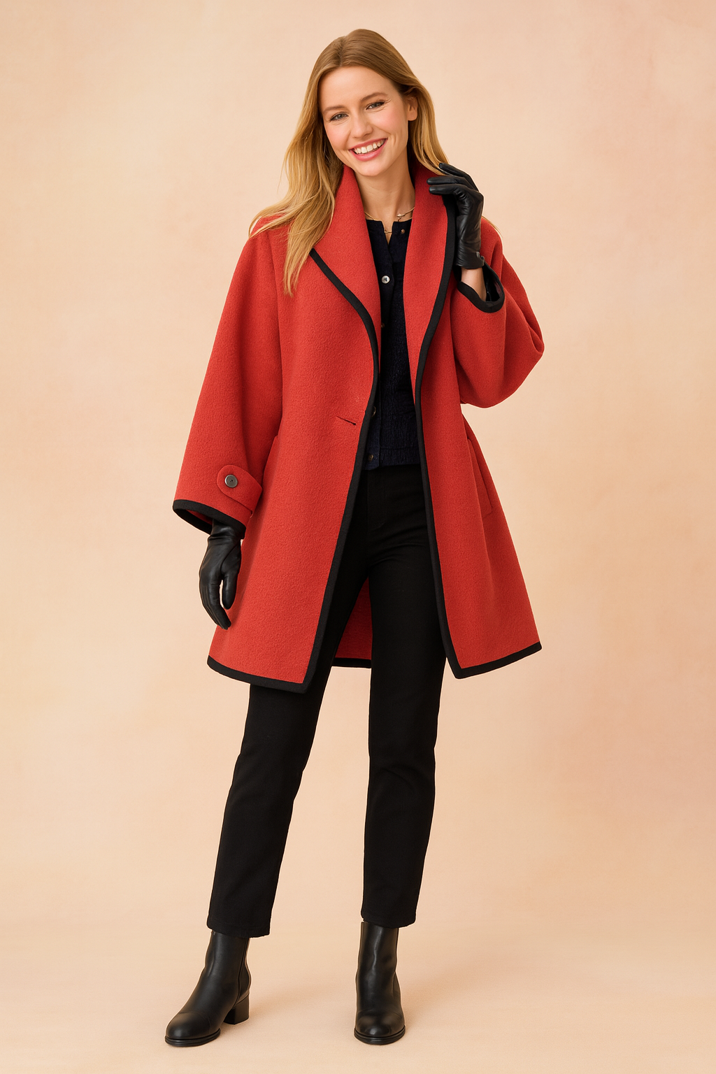 Veste Élégante à Bordures Contrastées – Rouge