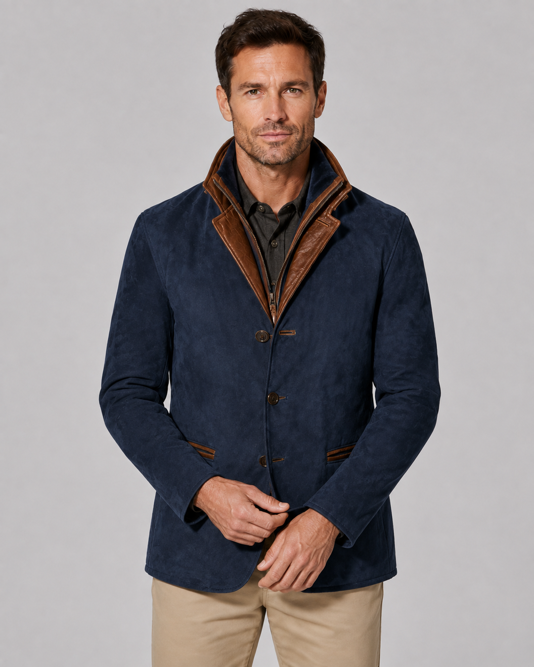 Veste Élégante à Col Superposé – Bleu Marine