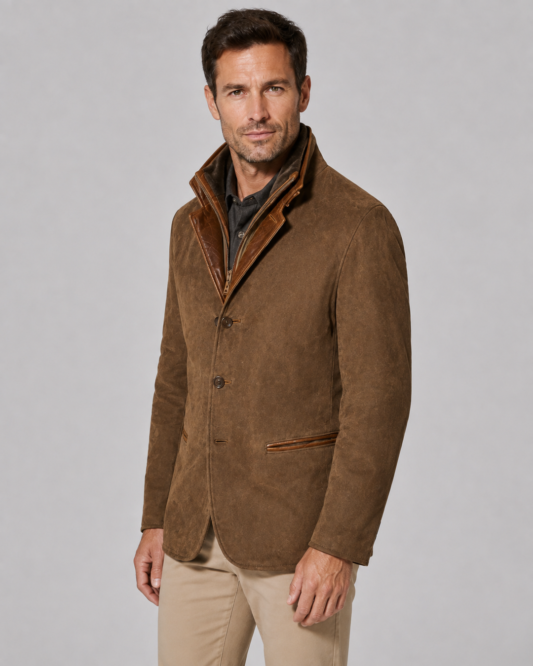 Veste Élégante à Col Superposé – Café Marron