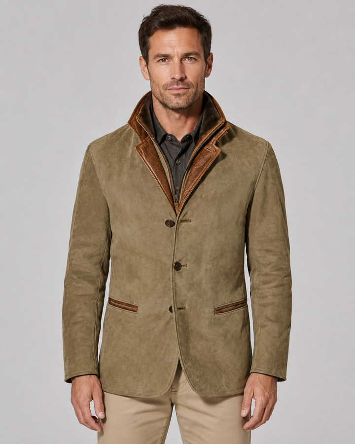 Veste Élégante à Col Superposé – Kaki