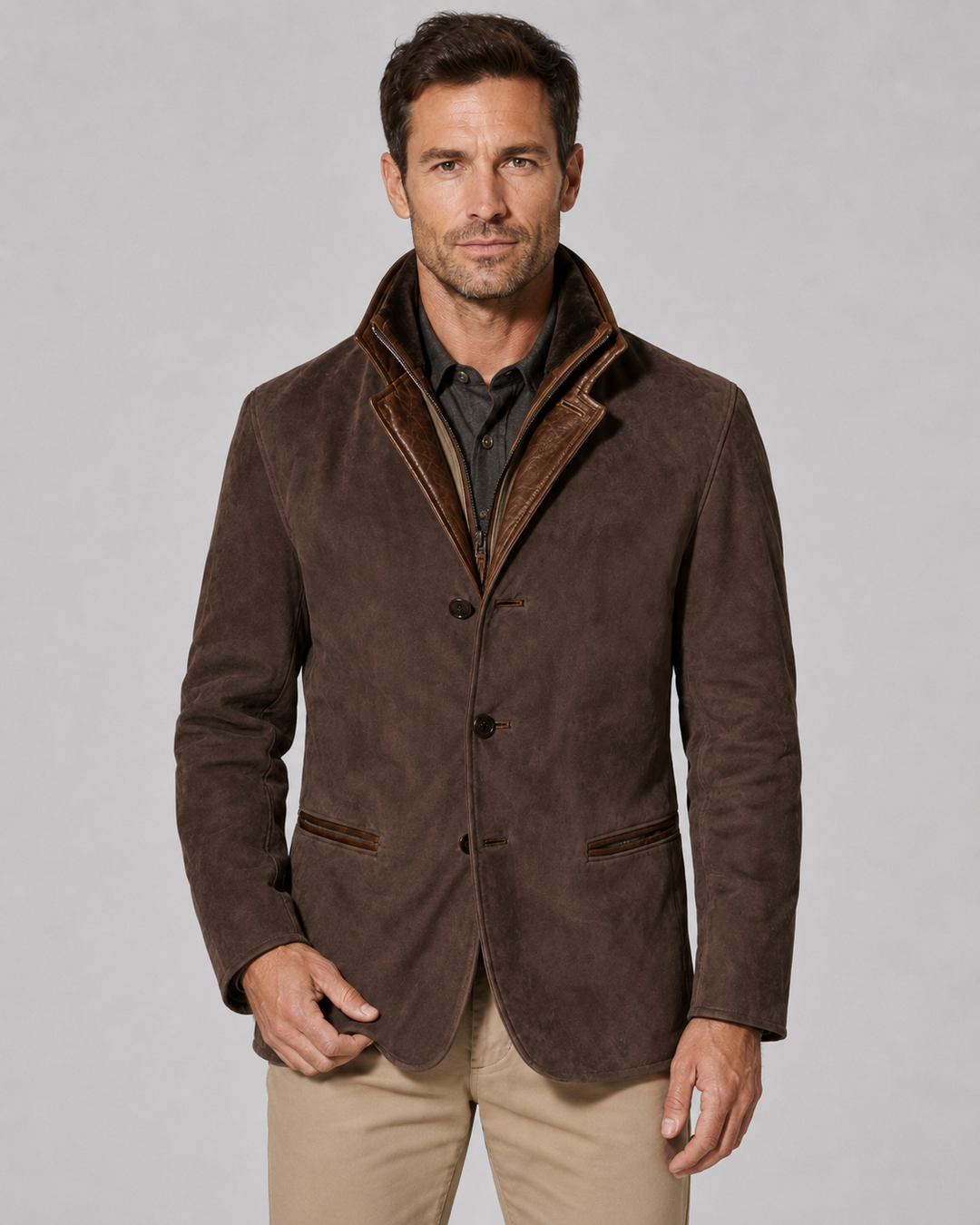 Veste Élégante à Col Superposé – Marron