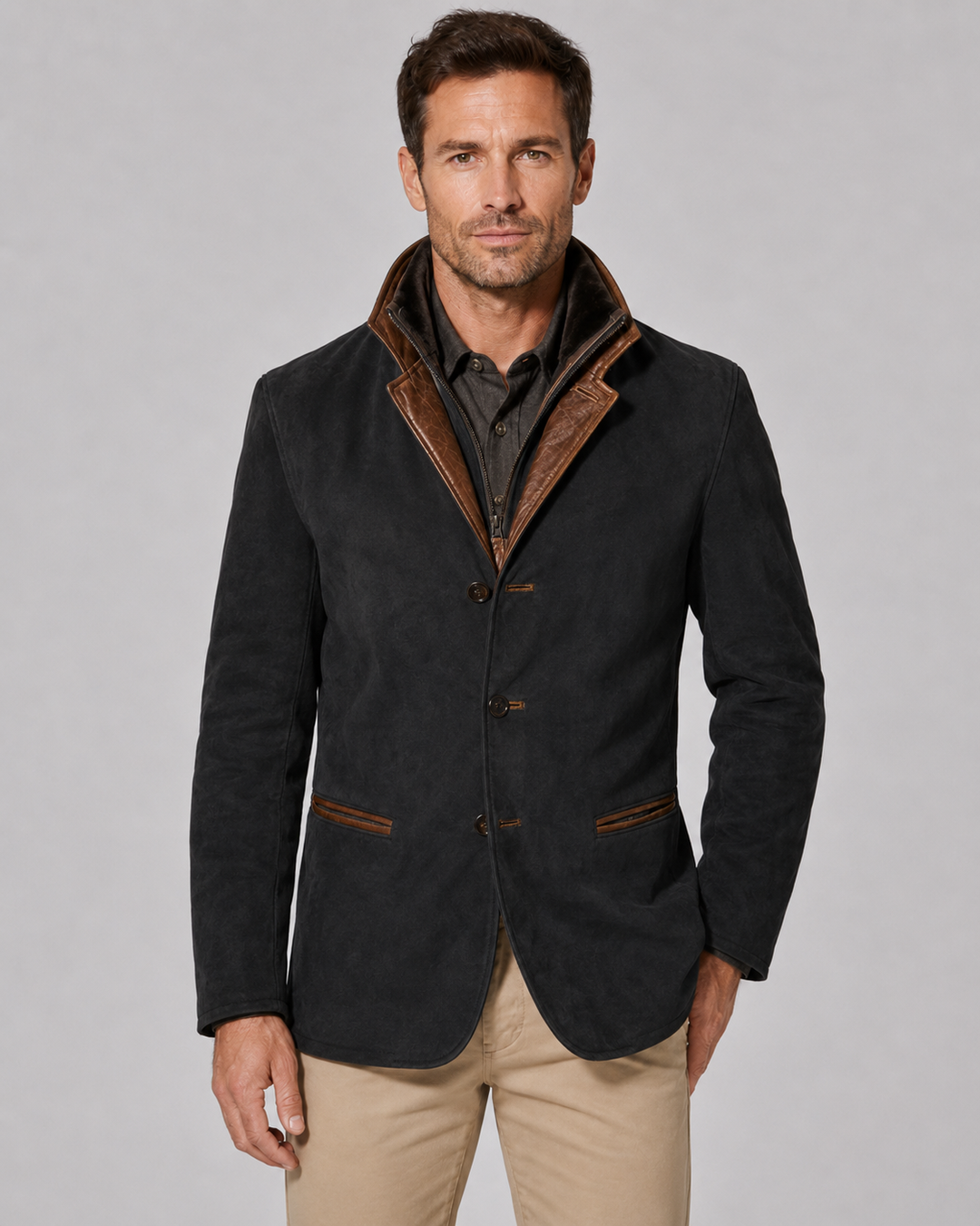 Veste Élégante à Col Superposé – Noir
