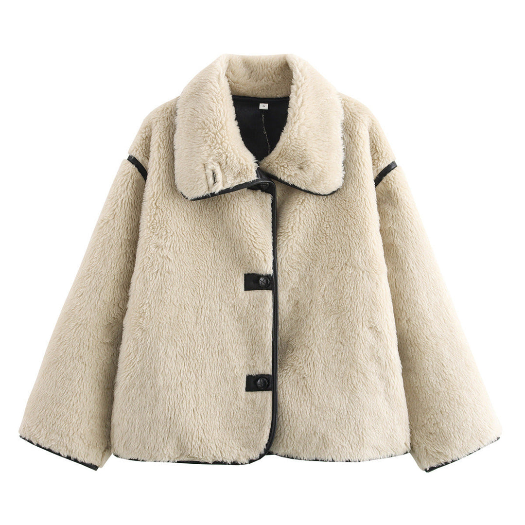 Veste Enveloppante à Bords Contrastés – Beige