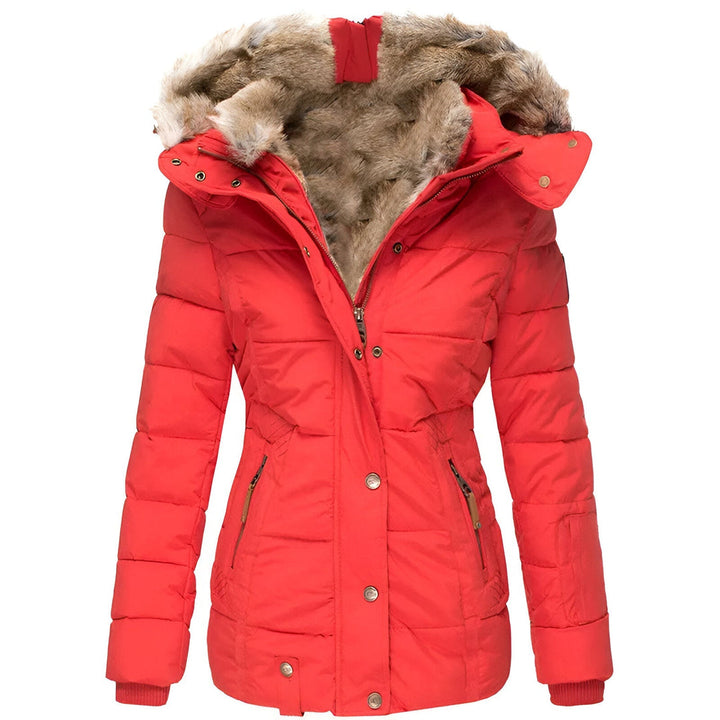 Veste Hivernale Cintrée à Capuche – Rouge