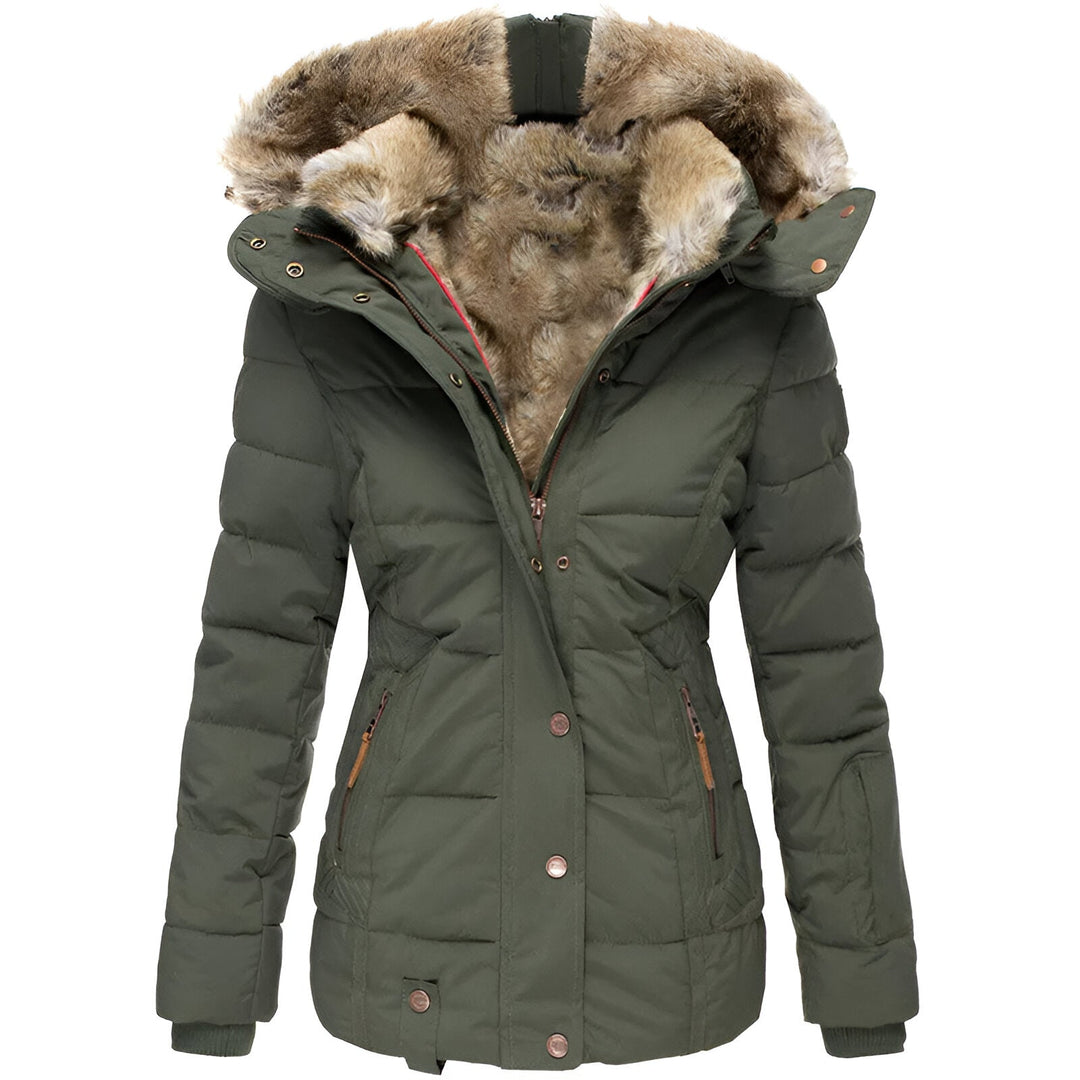 Veste Hivernale Cintrée à Capuche – Vert