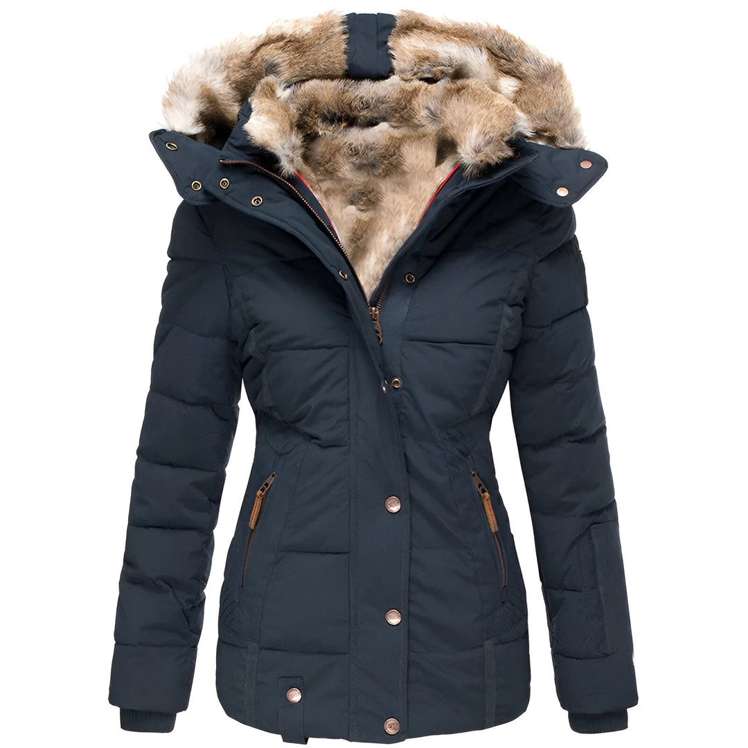 Veste Hivernale Cintrée à Capuche – Bleu Marine