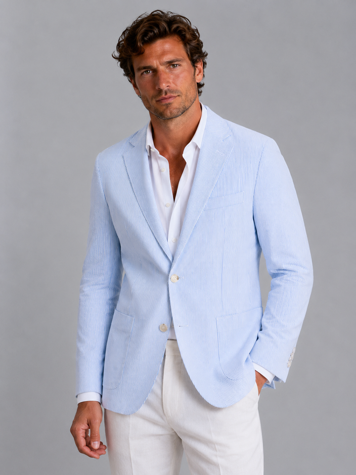 Veste Homme à Rayures Fines – Bleu Clair