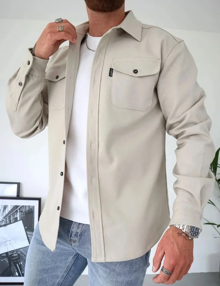 Veste Homme à Poches Plaquées – Beige Clair