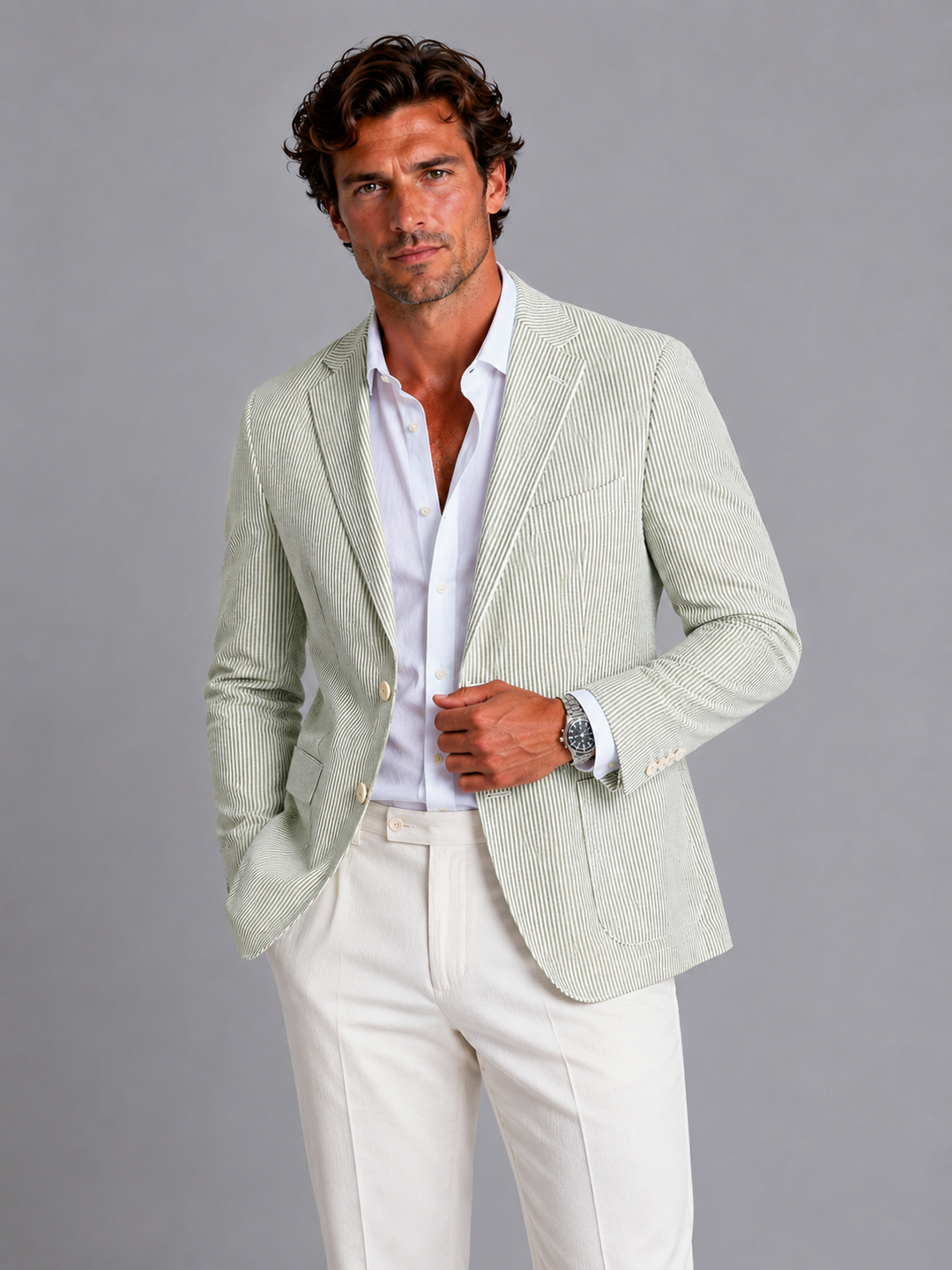 Veste Homme à Rayures Fines – Vert
