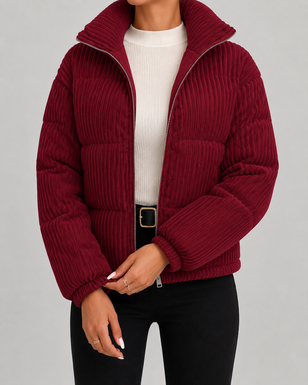 Veste Matelassée à Col Cheminée – Bordeaux