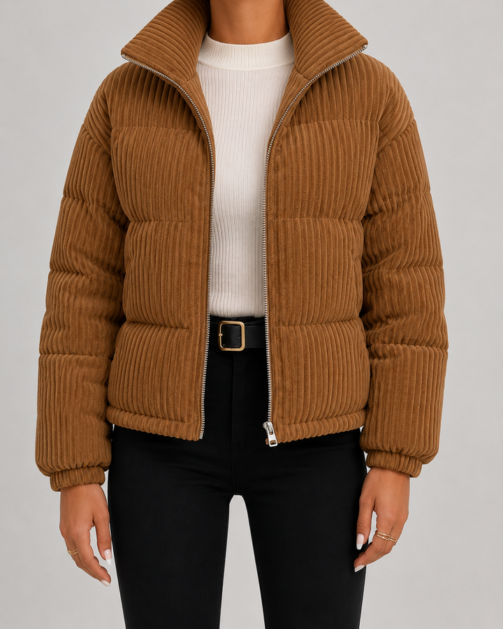 Veste Matelassée à Col Cheminée – Marron