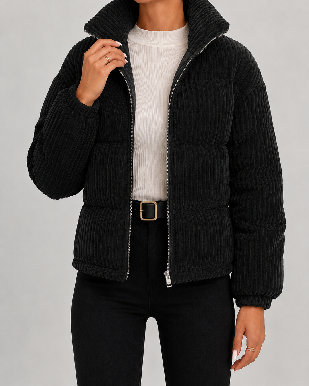 Veste Matelassée à Col Cheminée – Noir
