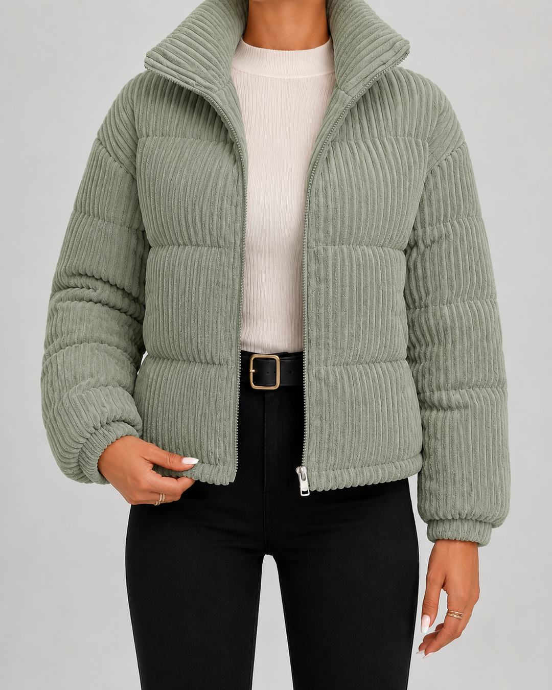 Veste Matelassée à Col Cheminée – Vert