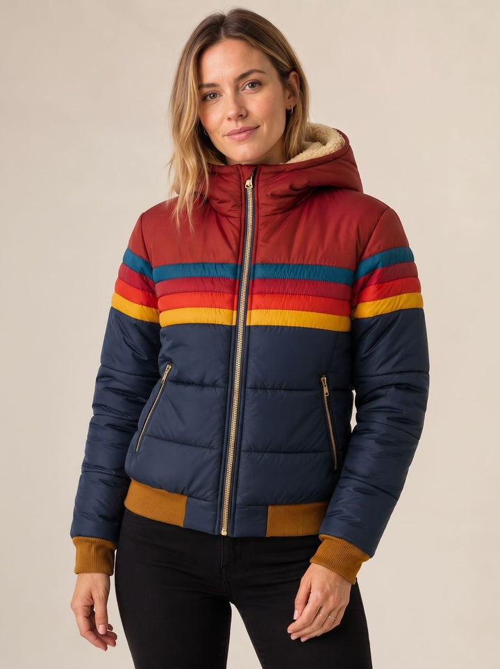 Veste Matelassée à Rayures Rétro – Bleu Marine