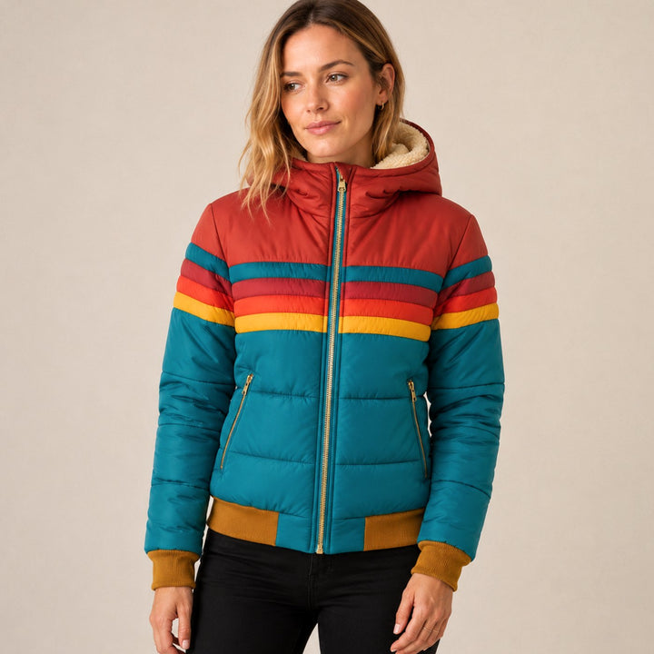 Veste Matelassée à Rayures Rétro – Bleu