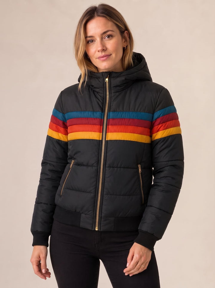 Veste Matelassée à Rayures Rétro – Noir