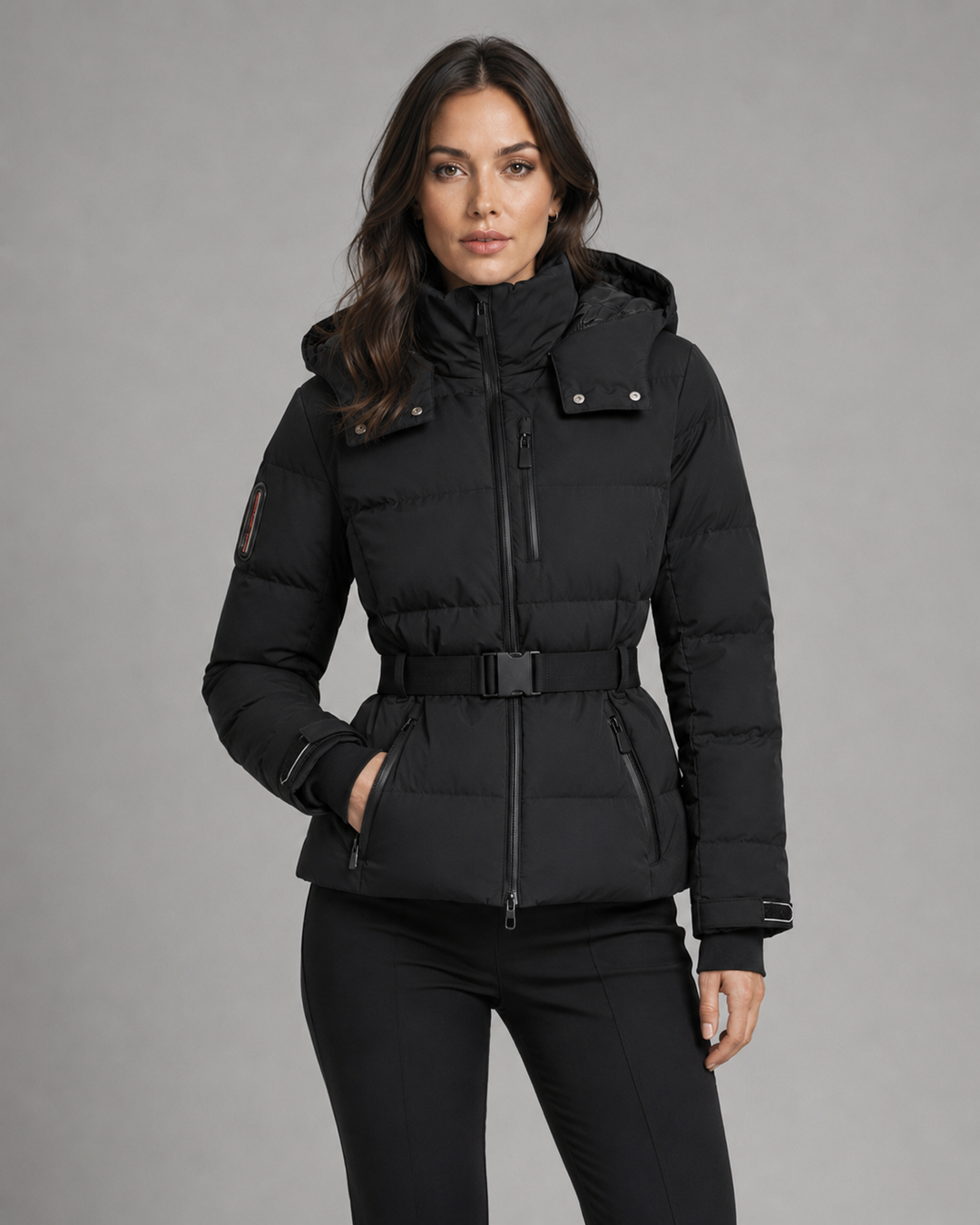 Veste Matelassée Ceinturée Noire