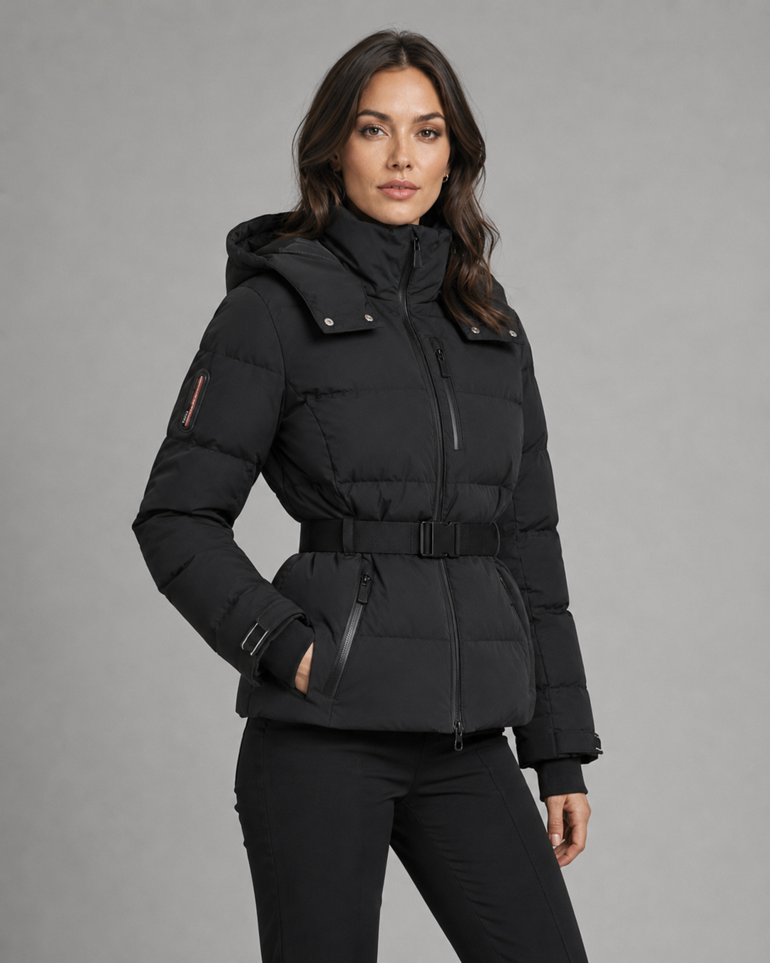 Veste Matelassée Ceinturée Noire