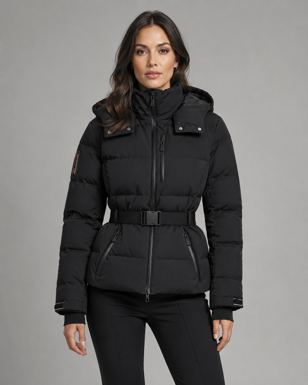 Veste Matelassée Ceinturée Noire