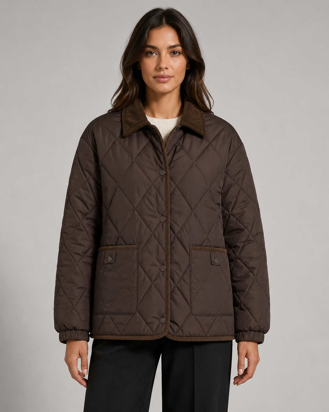 Veste Matelassée Col Contrasté – Chocolat Marron