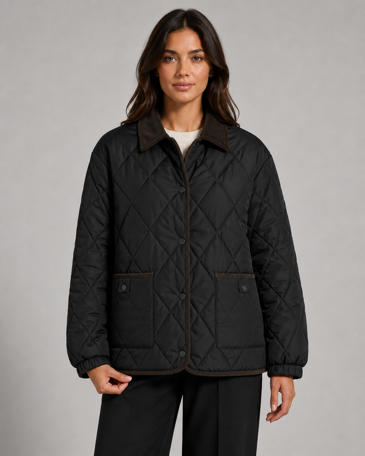 Veste Matelassée Col Contrasté – Noir