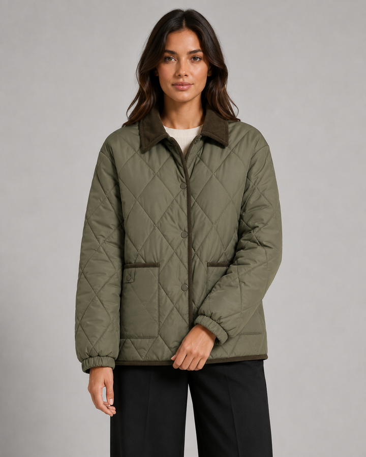 Veste Matelassée Col Contrasté – Vert