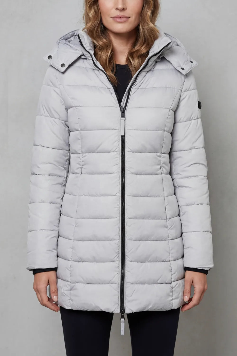 Veste Matelassée Mi-longue à Capuche – Gris