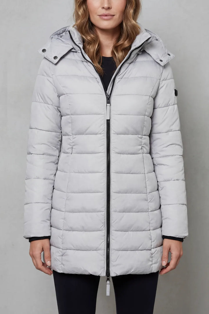 Veste Matelassée Mi-longue à Capuche – Gris