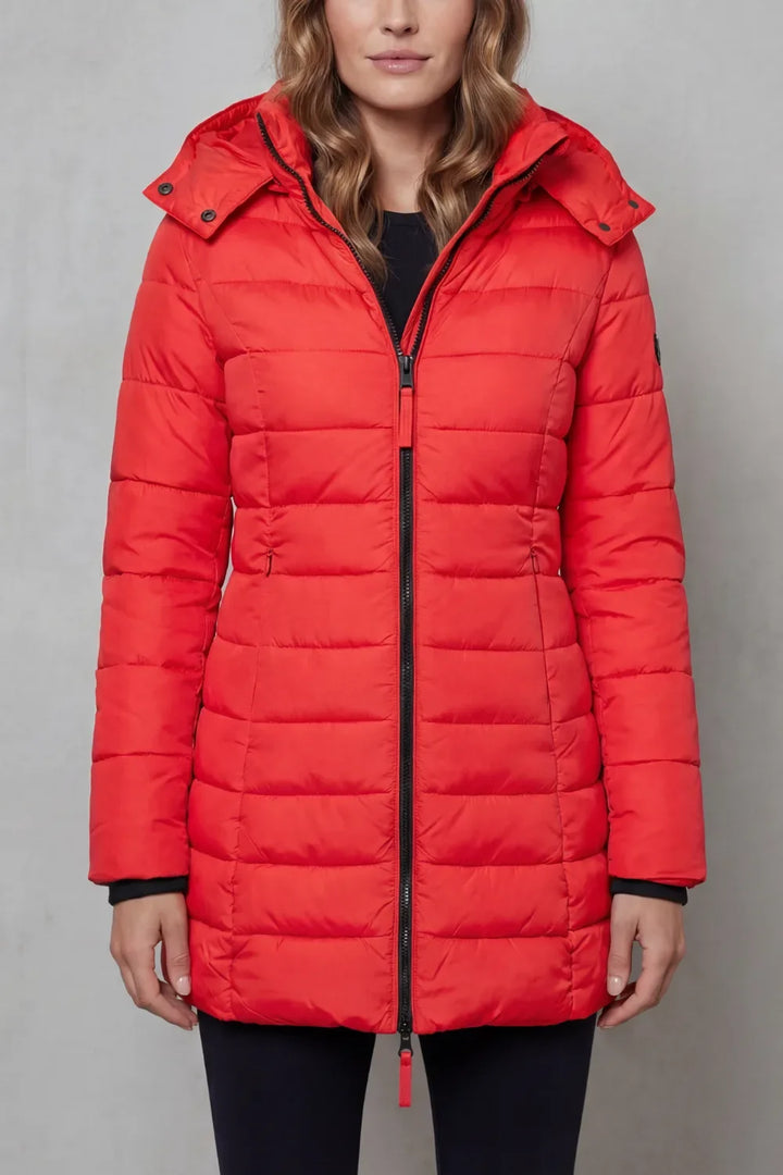 Veste Matelassée Mi-longue à Capuche – Rouge
